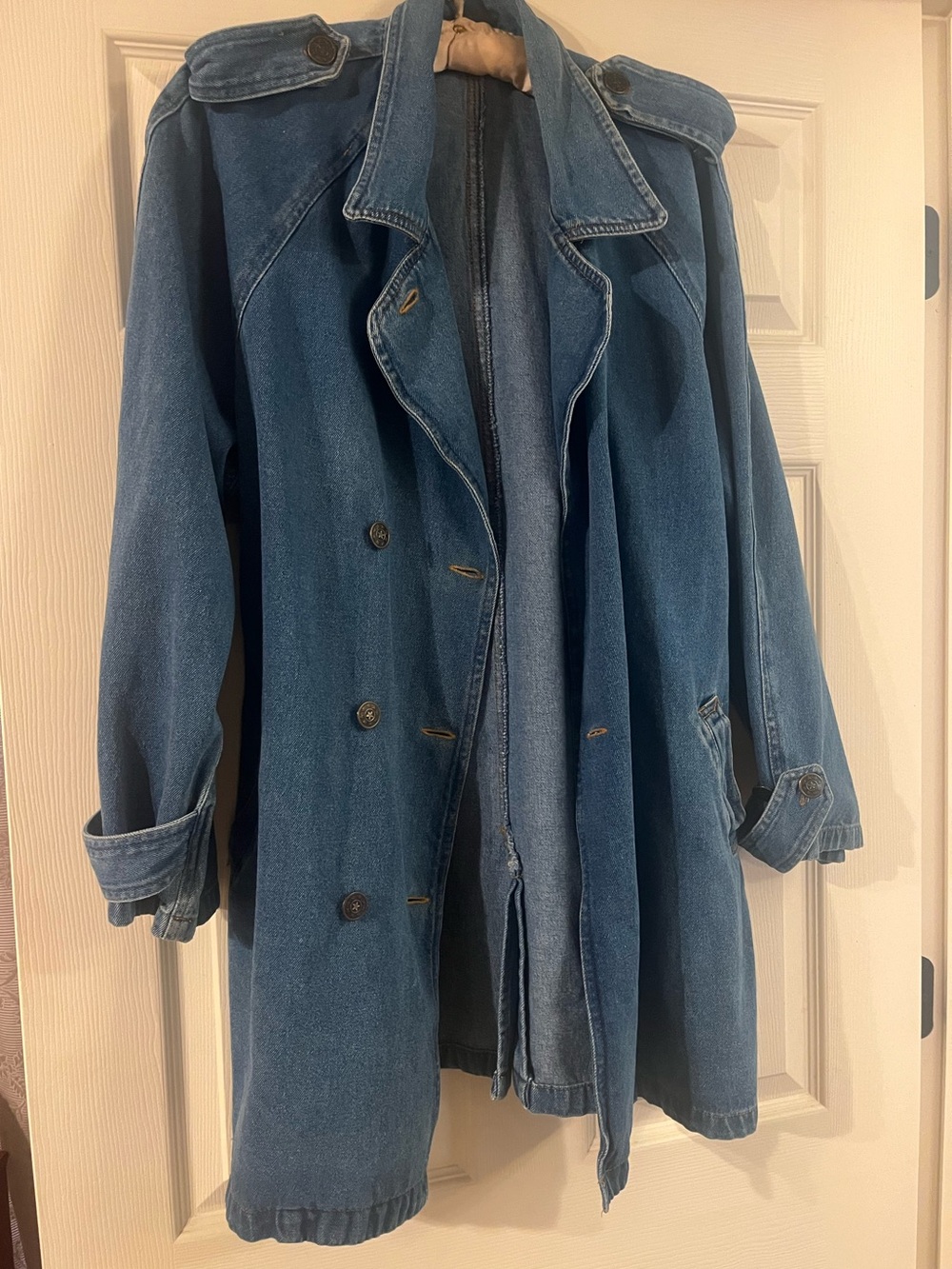 Forenza Vintage Late 80s Medium Double Breasted Denim Trench Coat - Picture 4 of 15